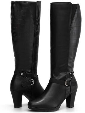 Women’s MySoft Knee High Boots Black Vegan Leather Wide Calf NWT sz 8.5